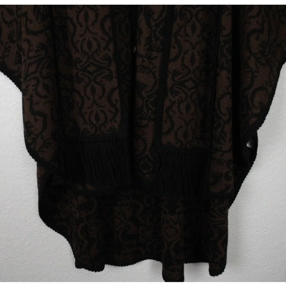 NOVICA Alpaca Ruana Button Front Poncho‎ Cloak Black Brown One Size Layering